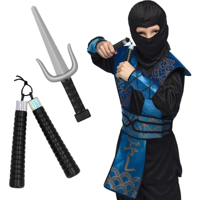 Afbeelding van Boland Set 2 Ninja wapens Sai + nunchucks Ninja&#039;s Carnaval Themafeest