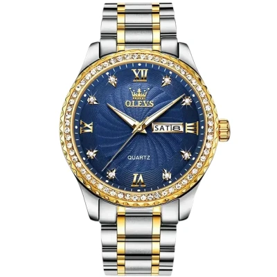 Afbeelding van Olevs Luxe herenhorloge Blauw en Zilver Diamanten