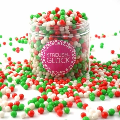 Afbeelding van Pure Love Santa kerststrooier, 180 g, wit, roze, rood, groen, taartdecoratie