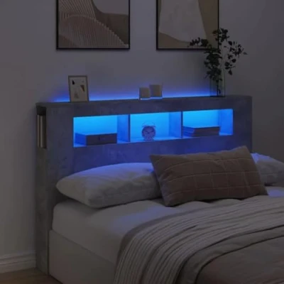 Afbeelding van Hoofdeinde met LED 160x18,5x103,5 cm bewerkt hout betongrijs