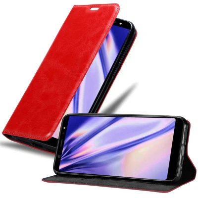 Afbeelding van Cadorabo Hoesje geschikt voor Samsung Galaxy A6 PLUS 2018 in APPEL ROOD Beschermhoes met magnetische sluiting, standfunctie en kaartvakje Book Case Cover Etui