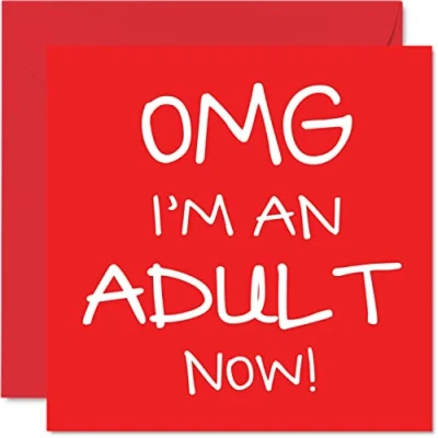 Afbeelding van Grappige verjaardagskaart voor jongens en hem OMG I&#039;m an Adult Now tieners achttiende verjaardag broer, zus, zoon, dochter, neef, 145 mm x