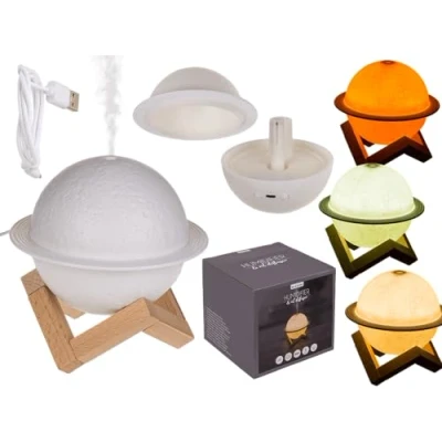 Afbeelding van Planet Olie Luchtbevochtiger met houten standaard, 3 helderheidsniveaus en USB kabel, ca. 110 ml, 13,8 x 10,5 cm, kunststof, in geschenkverpakking