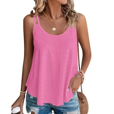 Afbeelding van WNEEDU Mouwloze tanktop voor dames, losse pasvorm, casual stijl, de zomer, Roze/Rood