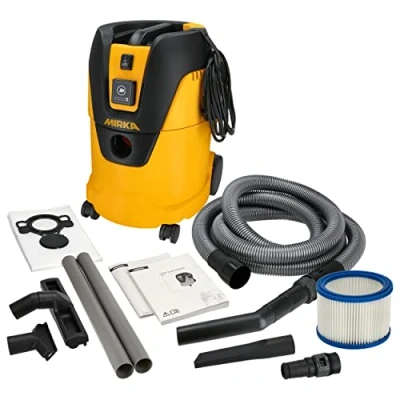 Afbeelding van MIRKA 1025 L PC industriële stofzuiger nat en droog met uitblaasfunctie 25 liter/zuigslang / 1000 W vermogen/incl. adapter voor slijpmachines/mondstukset,530mm,Zwart, Geel