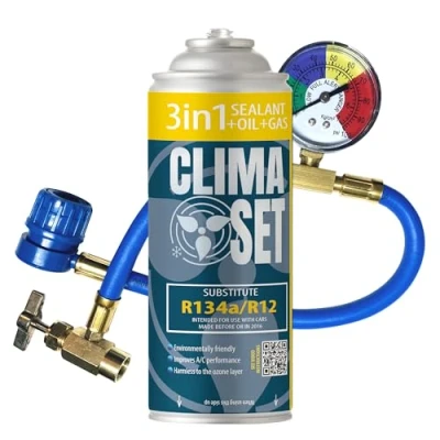 Afbeelding van Clima set 3 in 1 R134 koelmiddel voor airconditioning met afdichtmiddel en olie, auto airconditioning, slang manometer,
