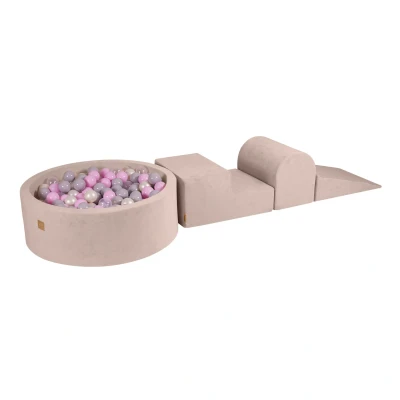Afbeelding van Zachte Fluwelen Speelset met XXL Ballenbak in Ecru Ballenbakje België Goud/Beige/Wit/Transparant