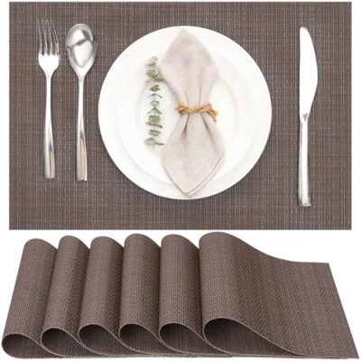 Afbeelding van Myir JUN Placemats van vinyl, wasbaar, antislip, hittebestendig, 30 x 45 cm, bruin, 6 stuks