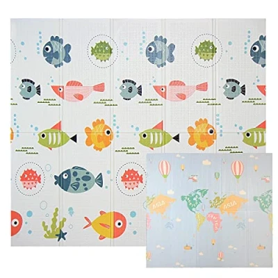 Afbeelding van CCLIFE kruipmat speelmat baby niet giftig 196x176x1cm opvouwbare groot antislip dubbelzijdig draagbaar waterdicht voor binnen buiten kleurrijk