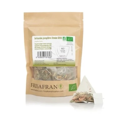 Afbeelding van FRISAFRAN Biologische infusie van gember en citroen in piramiden ontstekingsremmend antioxidant 60 stuks