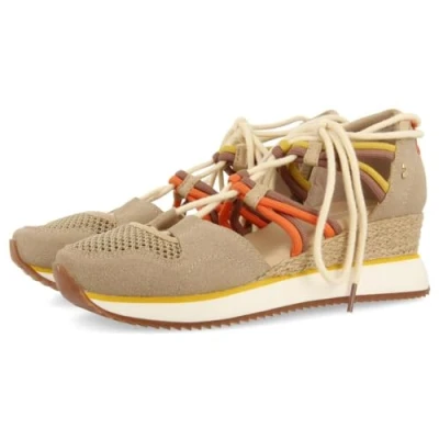 Afbeelding van Sneakers ouverts beiges avec talon compensé pour femme Iona, beige, 41 EU