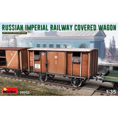 Afbeelding van 1:35 MiniArt 39002 Russian imperial railway covered wagon WWI Plastic Modelbouwpakket