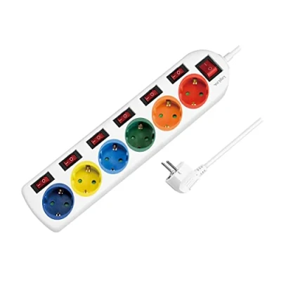 Afbeelding van LogiLink LPS259 6 voudige stekkerdoos (CEE 7/3) met 7 aan/uit schakelaars, geïntegreerde veiligheidsklep (verhoogde aanraakbeveiliging), kleur: meerkleurig, wit