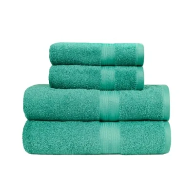 Afbeelding van Amazon Basics Set van 4 handdoeken 100% katoen, 500 g/m², kleurvast (2 badhanddoeken en 2 handdoeken), groen