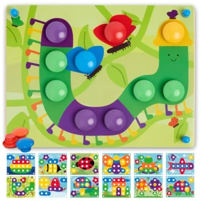 Afbeelding van Nene Toys Houten puzzel voor peuters vanaf 2 jaar, mozaïek kinderen creatief spel jaar Montessori educatief meisjes en jongens 3 bevordert fijne motoriek creativiteit