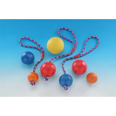 Afbeelding van Nobby rubber bal met touw mix 7 cm 1 ST