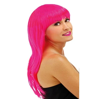 Afbeelding van Folat pruik Lang Haar Pony Roze Carnaval accessoires Pruiken