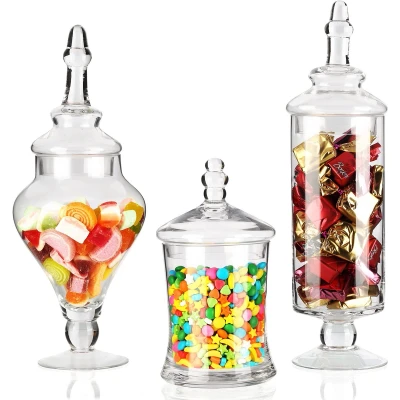 Afbeelding van Belle Vous Helder Glazen Apothekers Snoep Opslag Pot Set (3 Pak) Decoratieve Victoriaanse Potten Flessen met Deksels Voor Huwelijk &amp; Huis Voedsel, Snoepbuffet, Koekjes, Keuken Display Feest