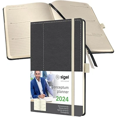 Afbeelding van Sigel agenda 2024 Conceptum A5 2 pagina&#039;s / 1 week grijs/wit SI C2457