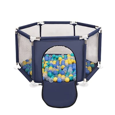 Afbeelding van Selonis zeshoekige kinderbox met 100 ballen, blauw:turquoise/blauw/geel/transparant