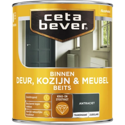Afbeelding van Ceta Bever Binnenbeits Deur, Kozijn &amp; Meubel Zijdeglans Antraciet 0503 0,75 liter Blanke lak Beits