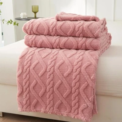Afbeelding van Mezzar Dubbele fleecedeken voor zetel, zacht, warm en comfortabel bed (roze, 200 x 230 cm)