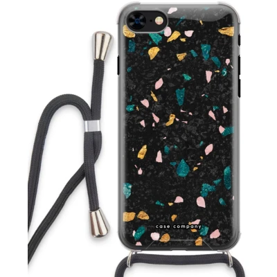 Afbeelding van Case Company® hoesje met Koord geschikt voor iPhone 8 Terrazzo N10 Telefoonhoesje Zwart Extra Bescherming aan alle Kanten en Over de Schermrand
