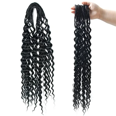 Afbeelding van 61 cm dubbele uiteinden dreadlocks, dubbel uiteinde, krullende uiteinden, fijne synthetische 0,6 cm, golvende zacht, voorgekruld, 15 strengen/set