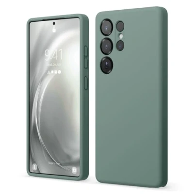 Afbeelding van elago Compatibel met Samsung Galaxy S25 Ultra, vloeibare siliconen hoes, rondom bescherming, krasbestendige zachte microvezelvoering, 17,3 cm (nachtgroen)