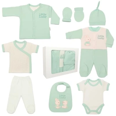 Afbeelding van Blue Eyes Pasgeboren cadeauset, 100% natuurlijk katoen, eerste uitrusting, uniseks, babykleding 0 4 maanden, 8 stuks, Groen
