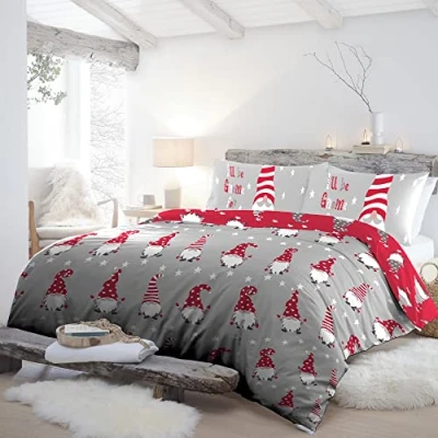 Afbeelding van Fusion Christmas GFCSV21PZU Beddengoed voor tweepersoonsbed, 100% geborsteld katoen, zilverkleurig