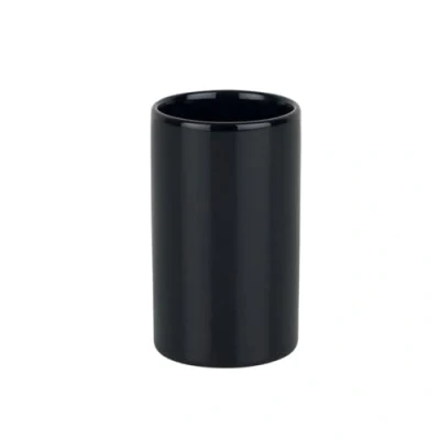 Afbeelding van Spirella Badkamer drinkbeker/tandenborstelhouder Sienna porselein glans zwart 7 x 11 cm