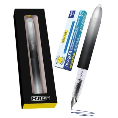 Afbeelding van Online magiXX Dark Shadow vulpen met uitwisbare blauwe inkt en 4 magische XX patronen om te schrijven, wissen corrigeren slechts één handbeweging, cadeau voor school universiteit