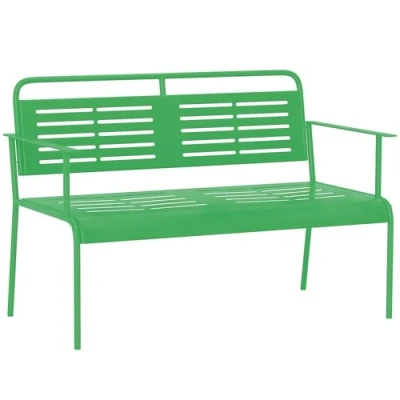 Afbeelding van Outsunny Tuinbank, 2 zits, tuinbank voor buiten, tuin, van staal, met armleuningen en rugleuning, buitenbank balkon, terras, veranda, gazon, 121 x 64 84 cm, groen