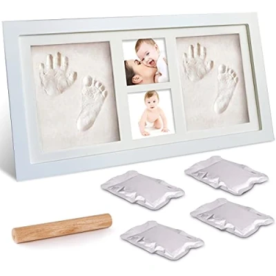 Afbeelding van McNory Frame voor babyvoetafdrukken, set babyhanden babylijst, onvergetelijke herinneringen, wanddecoratie of tafel, klei en lijsten
