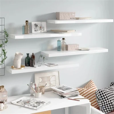 Afbeelding van vidaXL Wandschappen zwevend 4 st 90x23,5x3,8 cm MDF hoogglans wit