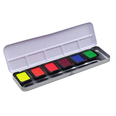 Afbeelding van Verftablet 30x22mm Neon Aquarellcolors, 6 stuks in blik, Finetec