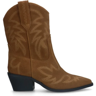 Afbeelding van Sacha Dames Taupe suède cowboylaarsjes met sierstiksels Maat 37