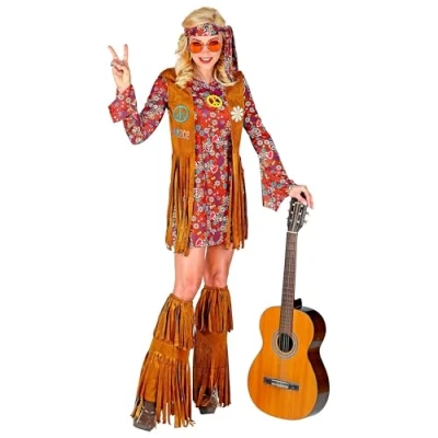 Afbeelding van Widmann Hippie Kostuum Francien Fraaie Franjes Jaren 60 Vrouw Bruin XS Carnavalskleding Verkleedkleding