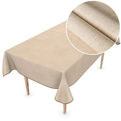 Afbeelding van ANRO Afwasbaar tafelzeil, linnenlook, beige, effen, duurzaam, 100 x 140 cm