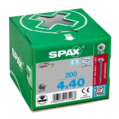 Afbeelding van Spax Spaanplaatschroef cilinderkop RVS T Star T20 4.0x40mm (per 200 stuks)