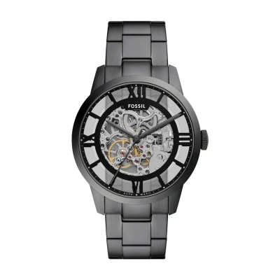 Afbeelding van FOSSIL Townsman Herenhorloge, automatisch uurwerk met roestvrijstalen of leren band, Donkergrijs/zwart, 44 mm