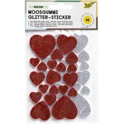 Afbeelding van Folia Bringmann 23791 set van 40 glitterstickers in hartvorm rubber, schuim, goud/zilver assortiment