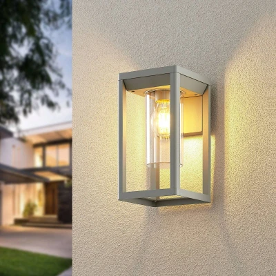 Afbeelding van Lindby Wandlamp buiten 1licht aluminium, kunststof H: 27 cm E27 zilvergrijs