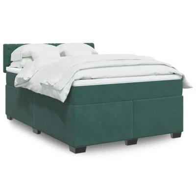Image de vidaXL Sommier à lattes de lit et matelas Vert foncé 160x200cm Velours