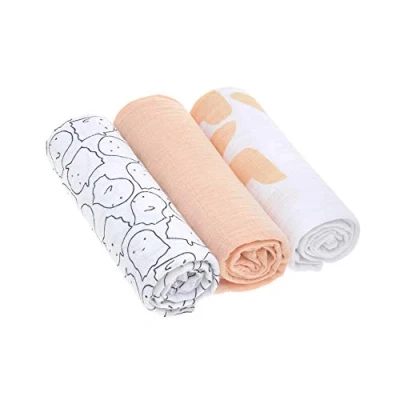 Afbeelding van Lässig Hydrofiele luier swaddle doek Little Spookies peach 3 stuks 85x85 cm