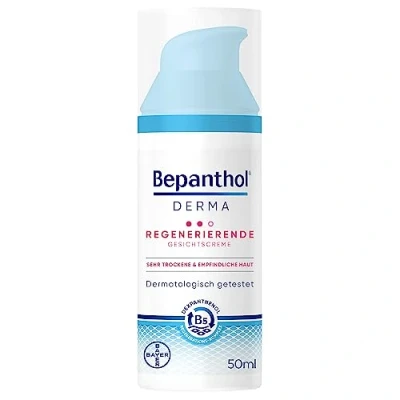 Afbeelding van Bepanthol Derma Regenererende gezichtscrème voor de gevoelige en zeer droge huid, dermatologisch getest met dexpanthenol, 50 ml niet comedogene pompfles