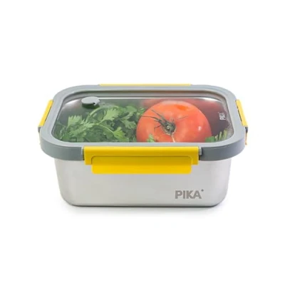 Afbeelding van PIKA 1780ml roestvrijstalen voedselcontainer en deksel van gehard glas Luchtdicht licht Geschikt voor magnetron, oven, vriezer MetalShock