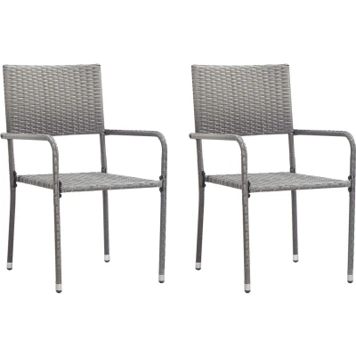 Afbeelding van Tuinstoelen 2 st stapelbaar poly rattan grijs