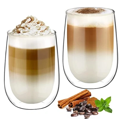 Afbeelding van 350ml dubbelwandige latte macchiato glazen set borosilicaatglas koffiekopjes van 2 koffieglazen theeglazen voor cappuccino, latte, thee, ijs, ijsthee, iced americano, melk, sap, bier